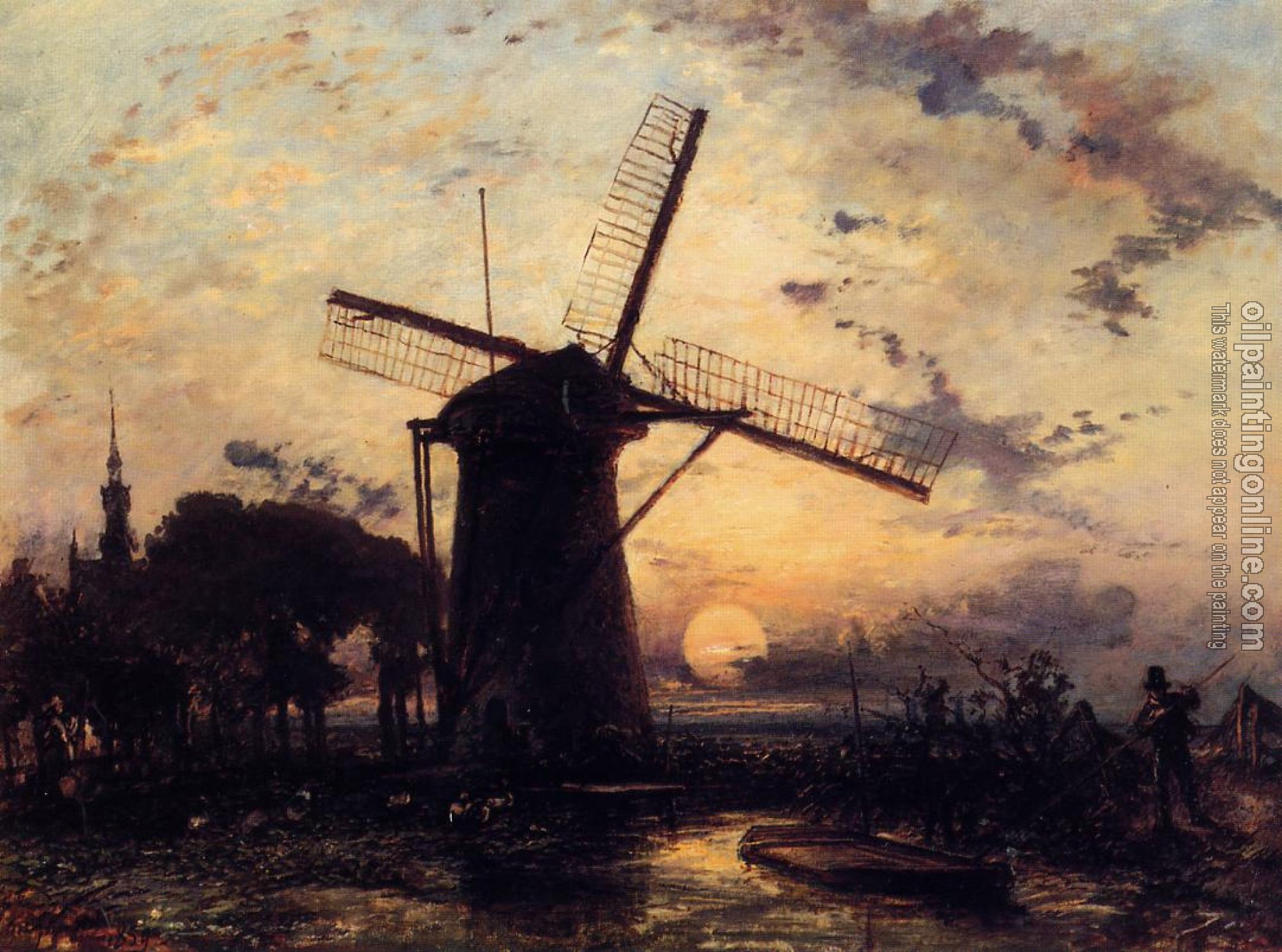 Johan Barthold Jongkind - Boatman by a Windmill at Sundown